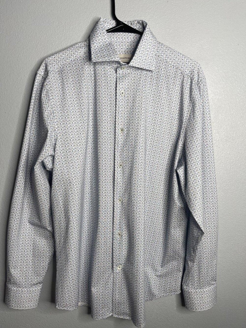 Bugatchi Mens Cotton Long Sleeve Dress Button-Up Shirt SZ L Blue Floral Stretchy